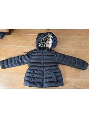 Burberry Black Hooded Puffer Coat Peplum Jacket Kids 4T FLAW